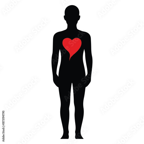 Human silhouette standing with broken heart expressing emotional pain