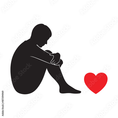 Sad silhouette person sitting alone expressing loneliness and love