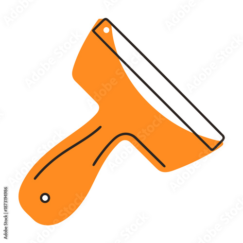 Orange putty knife with black handle for home repair tasks  