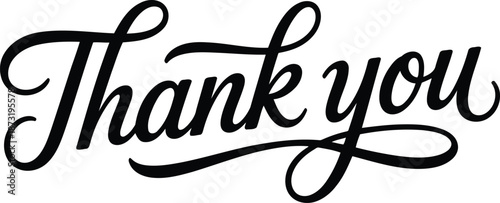 Black script Thank You text expresses heartfelt gratitude on a clean white background for appreciation