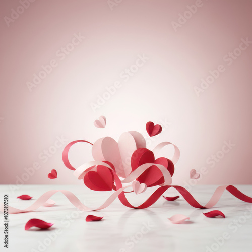 An elegant Valentine's Day greeting card design decorated with red roses and heart balloons, leaving space for writing a message.