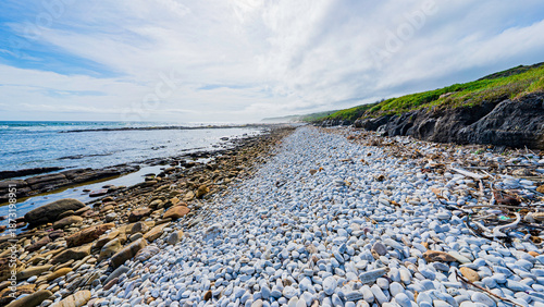 Sight of a beautiful white-pebble beach at Sardinia Beach, Port Elizabeth, South Africa
