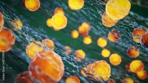 Abstract molecular structure with vibrant spheres and complex patterns