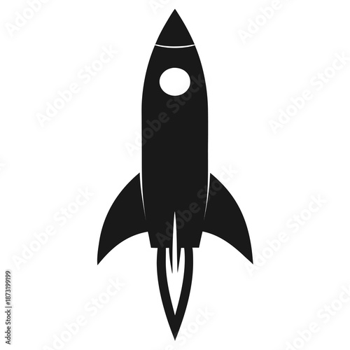 A solitary black rocket silhouette represents innovation and futuristic startup ventures