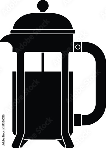 French press coffee maker silhouette icon, black and white kitchen equipment illustration, minimal vector design for cafe, beverage, brewing concept
