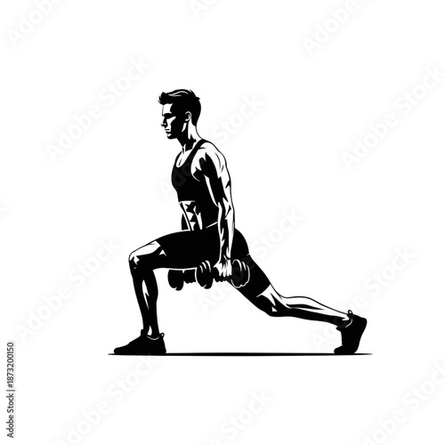 man performing walking lunges with dumbbells silhouette for fitness training
