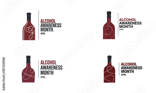 Alcohol Awareness Month April Bottle Designs With Abstract Swirls vector illustration