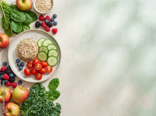 Wallpaper Mural Healthy fresh food on calm pastel background with copy space Torontodigital.ca