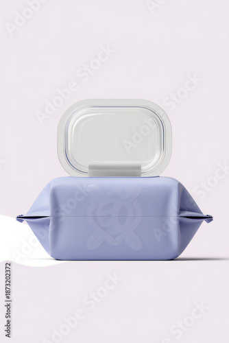 Blue wipe container with white lid