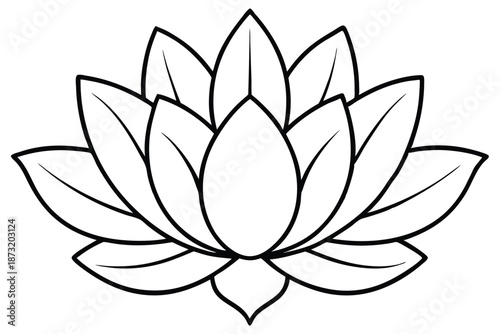 Elegant Lotus Flower Line Art Illustration, Minimalist Black and White Vector Drawing for Zen and Wellness Design