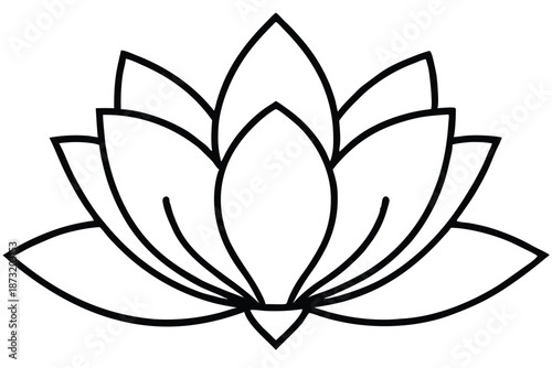 Artistic Lotus Flower Vector Outline, Black and White Floral Line Art for Tattoo and Wellness Logo Design