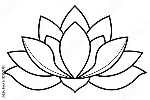 Botanical Lotus Flower Vector Outline Sketch, Black and White Line Art for Zen Decor and Coloring Activities