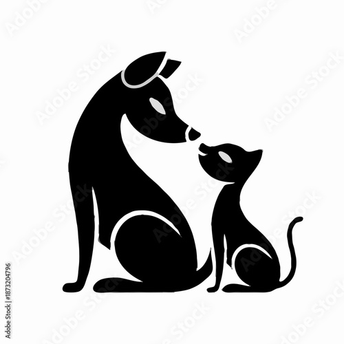 Dog and cat sitting together in a friendly and loving pose  