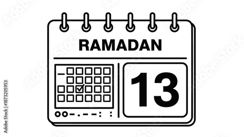 Calendar highlighting the thirteenth day of Ramadan in a simple line illustration
