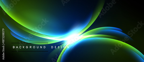 Abstract flowing lines, vibrant colors, bright light burst. Modern design elements create dynamic visual impact. Background suggests energy, movement.