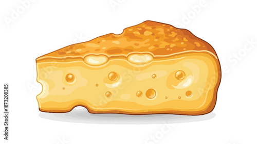 Bright yellow cheese wedge illustration with characteristic holes, perfect for food themes, culinary designs, and appetizing dairy product