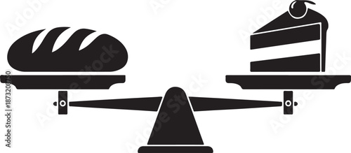 Balance Scale with Bread and Cake weighing comparison