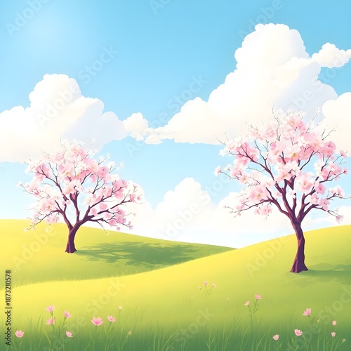 Spring Pastel Landscape Illustration	