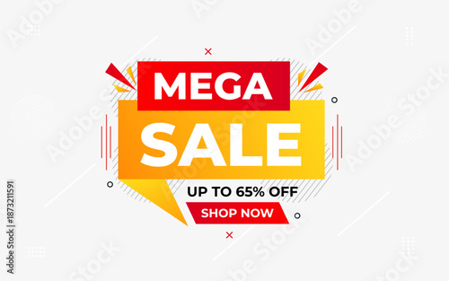 Mega sale banner template design for web or social media, Modern sale poster. discount sale banner composition with flat abstract background template vector Illustration.