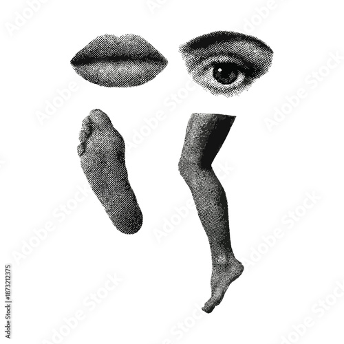 Abstract surreal collage of body parts in vintage style