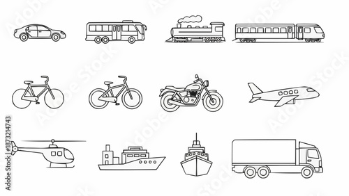 Collection of Hand Drawn Transportation Vehicles.