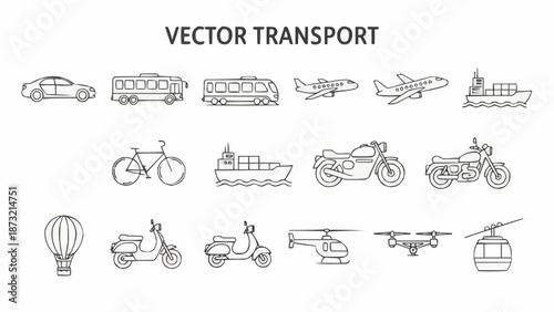 Collection of Hand Drawn Vector Transportation Icons.