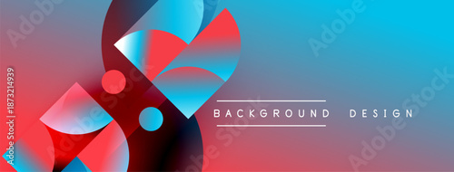 Abstract shapes blend vibrant red, blue hues. Gradient background creates dynamic visual effect. Text reads background design.