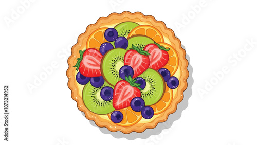 Colorful mixed fruit tart bursting with fresh berries and citrus slices