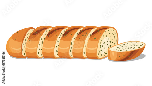 Deliciously Sliced Artisan Loaf of Savory Herb and Garlic Bread, Perfectly Prepared and Ready to Serve as a Delightful Culinary Companion for Any