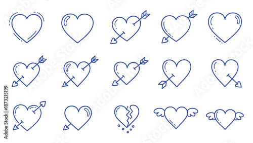 Blue Heart Icons with Arrows on White Background