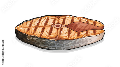 Grilled salmon steak digital illustration showcasing a healthy seafood meal perfectly cooked with visible grill marks a delicious option for dinner
