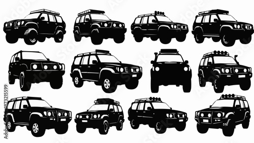 Collection of Black Off Road Vehicles Silhouettes.