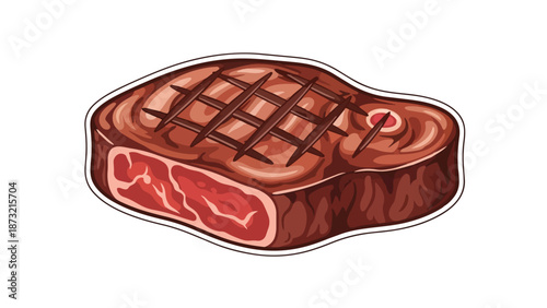 Grilled steak icon with deep char marks, a visually appealing illustration of cooked red meat. Perfect for diverse culinary projects, conveying rich