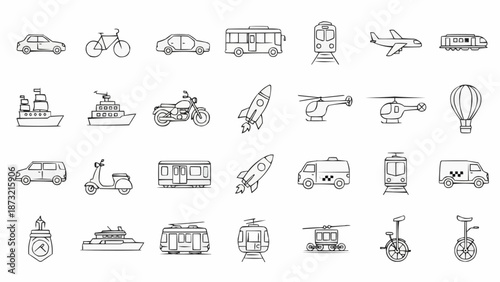 Collection of Hand Drawn Transportation Icons.