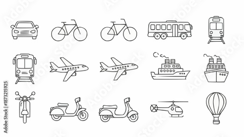 Collection of Hand Drawn Transportation Icons.