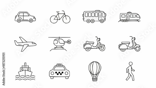Collection of Hand Drawn Transportation Icons.