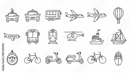 Collection of Hand Drawn Transportation Icons.