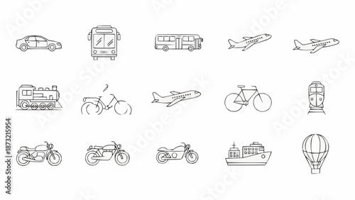 Collection of Hand Drawn Transportation Icons.
