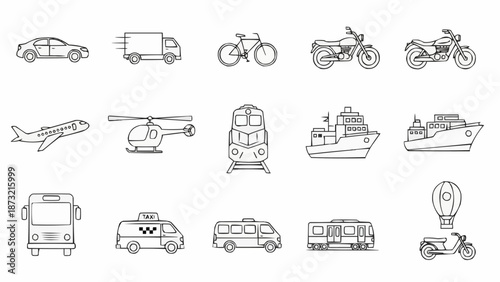 Collection of Hand Drawn Transportation Icons.
