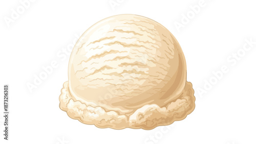 An inviting digital illustration of a generously portioned, smooth scoop of classic vanilla ice cream, perfect for refreshing summer treats and