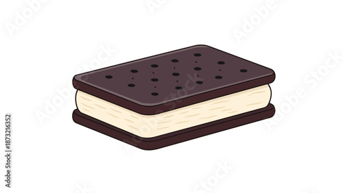 A delightful vector illustration of a classic chocolate and vanilla ice cream sandwich, a perfect sweet treat for summer cravings and dessert menus.