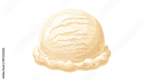 A delightful, smooth, pale frozen dessert scoop, captured in clean vector style, showing creamy ripples and a delicate melted edge. Perfect for