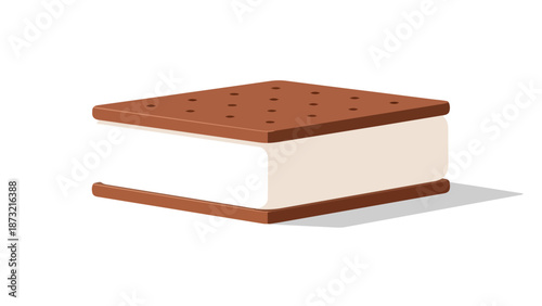 A delightful frozen dessert featuring rich vanilla ice cream embraced by two perfectly perforated chocolate cookie wafers, a classic sweet treat for