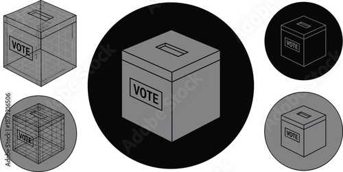 Vote box illustration, civic engagement, election symbol, voting paper, graphic design, democracy concept, circular frame, promotional artwork, USA vote, stylized ballot