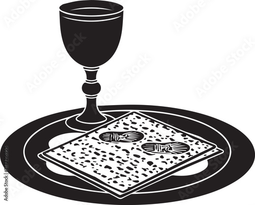 Passover seder plate with cup and matzah