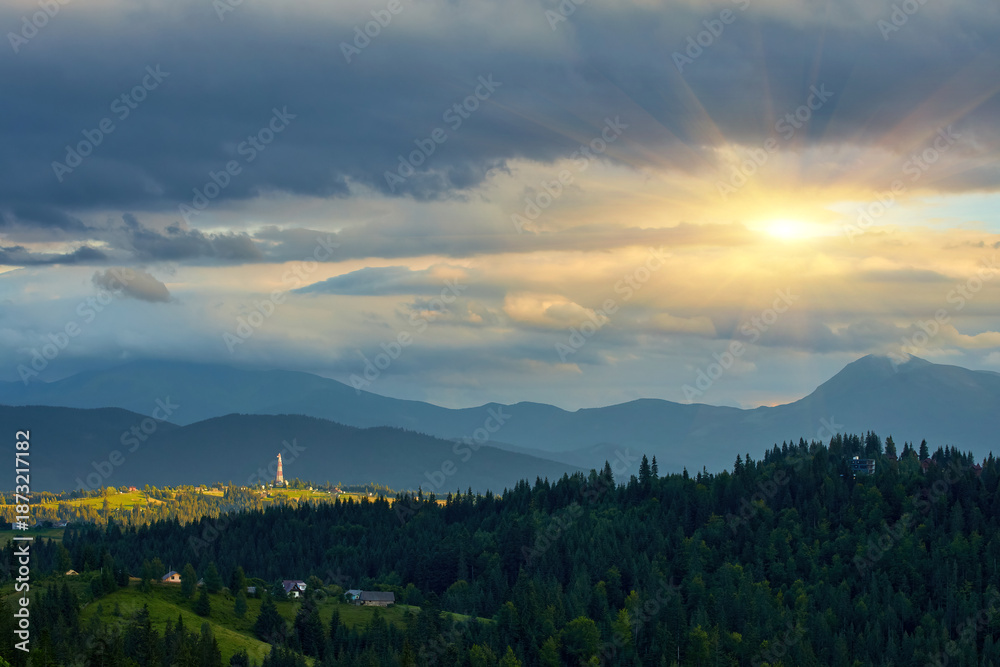 Fototapeta premium Mountain Landscape Communication Tower Sky