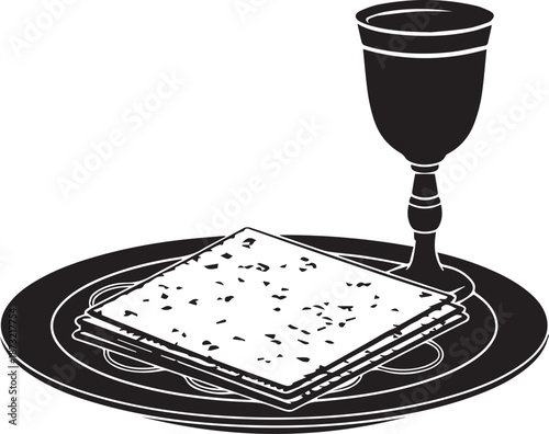 Passover seder plate with matzah and kiddush cup