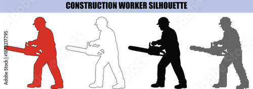 Logger or Construction Worker Silhouette Using Professional Gas Chainsaw