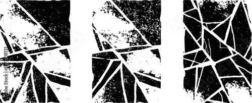 Abstract grunge geometric backgrounds distressed black and white shattered diagonal line texture set