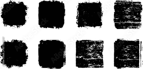 Grunge square textures set distressed rough edges ink shapes vintage scratched abstract graphic design elements
